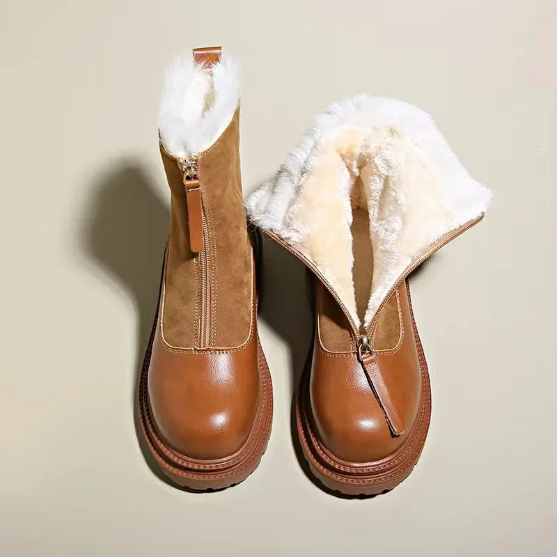 Damen flache Stiefeletten Profilsohle rutschfeste warme bequeme Winterstiefel