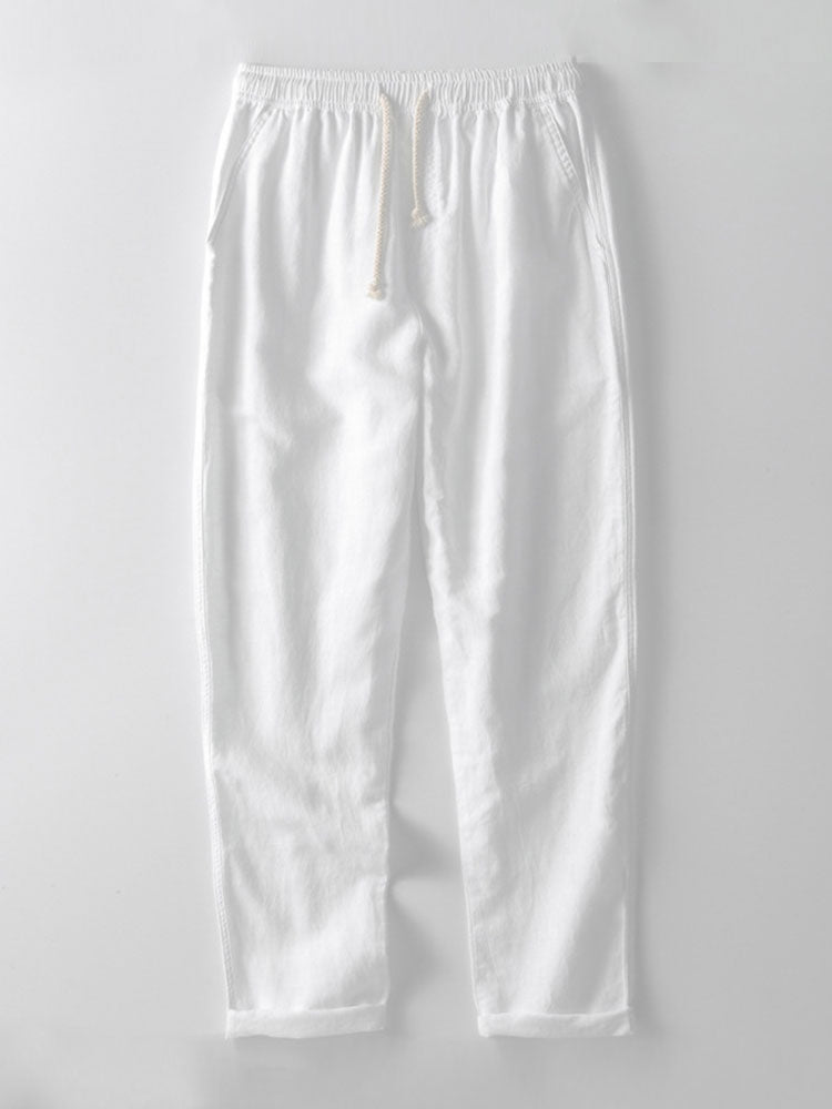 Herren Leinenhemd und Leinenhose Set Sommer Zweiteiler Freizeitanzug atmungsaktiv