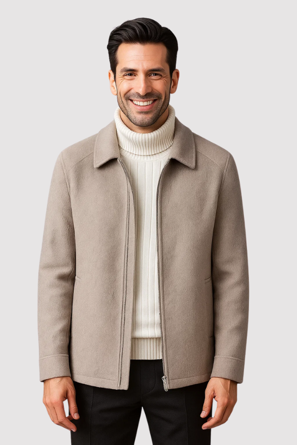 Herren Jacke Slim Fit Reißverschluss Stehkragen Elegant Minimalistisch Übergangsjacke Casual Business
