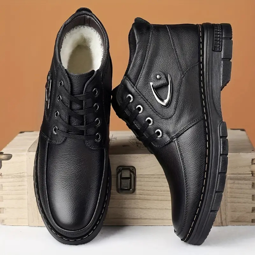 Herren Winterstiefel Leder gefüttert rutschfest Fleece warm Knöchelhoch Reißverschluss Schnürung Alltag Schuhe