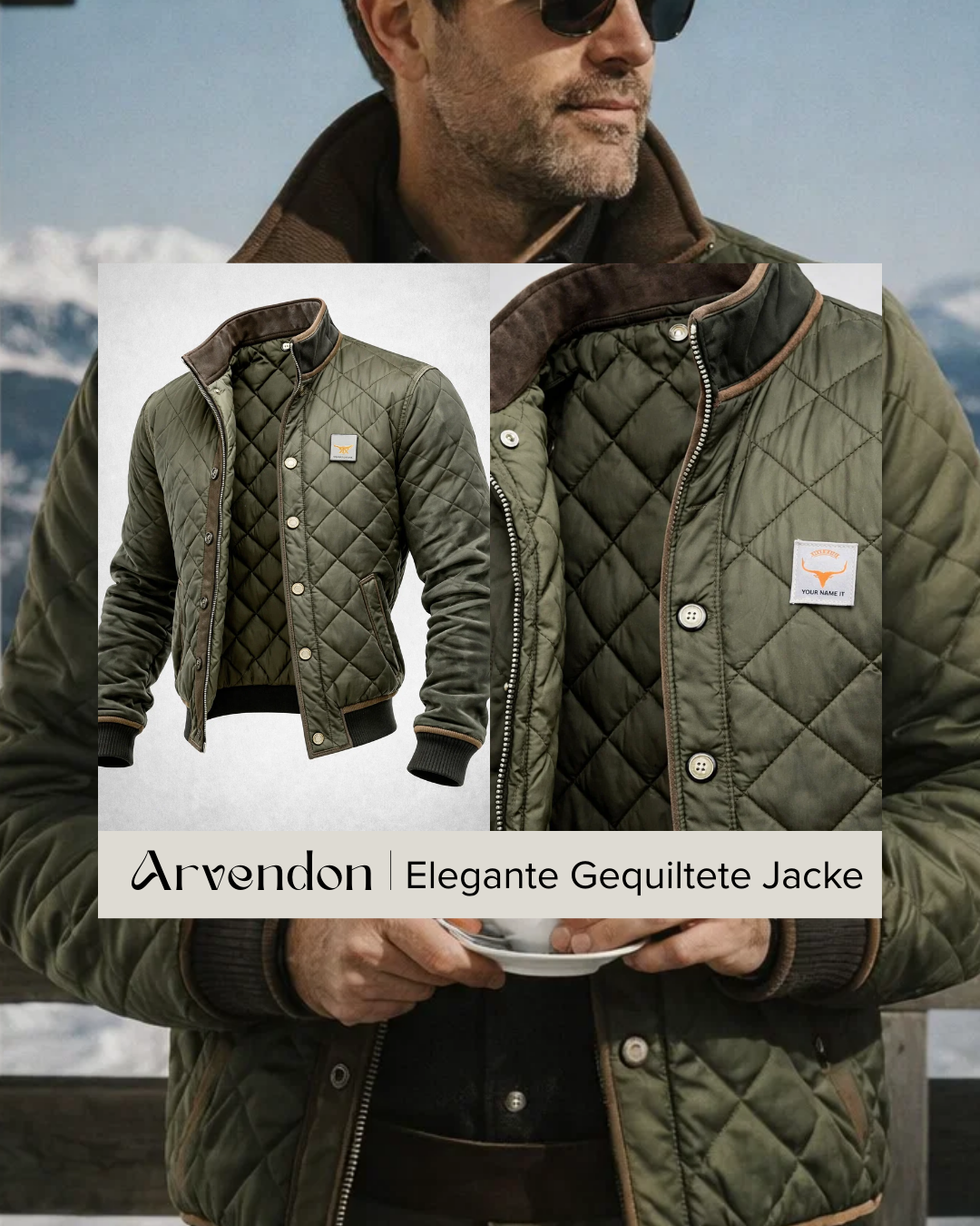 Herren Steppjacke Regular Fit Wattiert Lederdetails Casual Warm Herbst Winter Outdoor