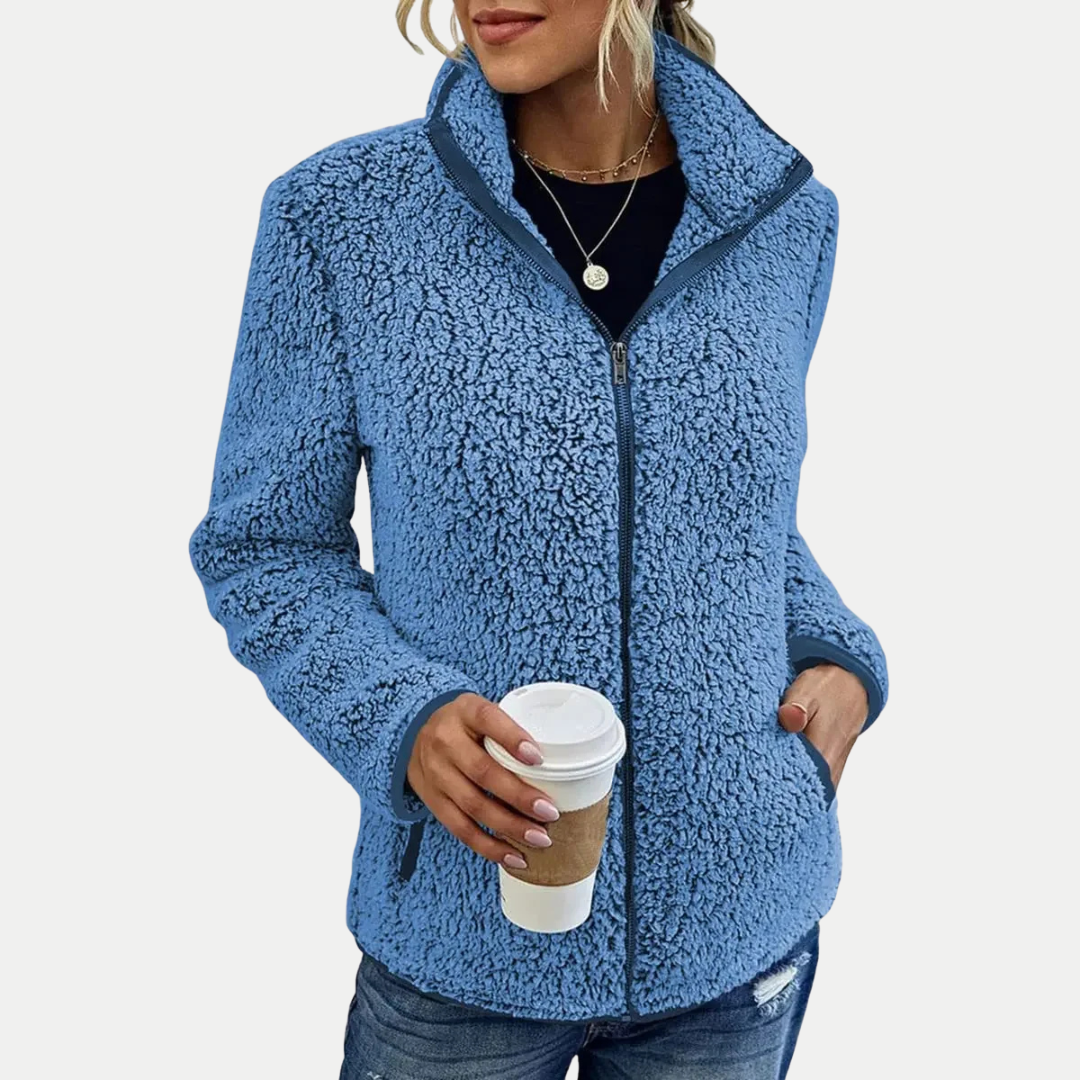 Damen Fleecejacke Langarm Regular Fit Reißverschluss Leicht Warm Freizeit Übergangsjacke