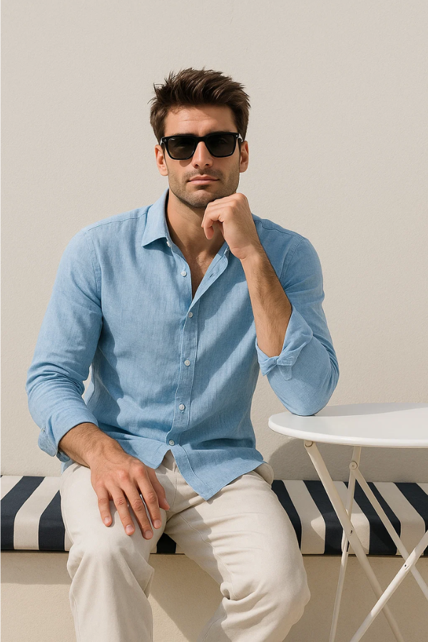 Herren Freizeithemd Leinenmischung Langarm Knopfleiste atmungsaktiv Slim Fit