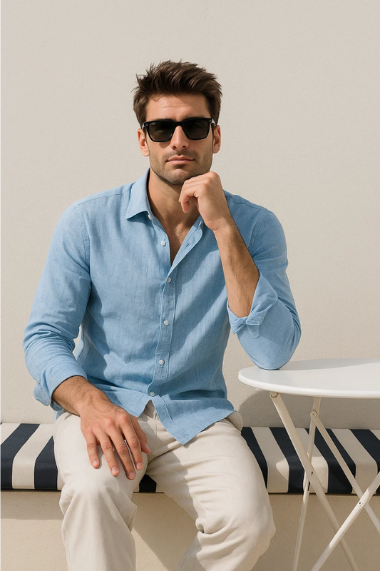 Herren Freizeithemd Leinenmischung Langarm Knopfleiste atmungsaktiv Slim Fit