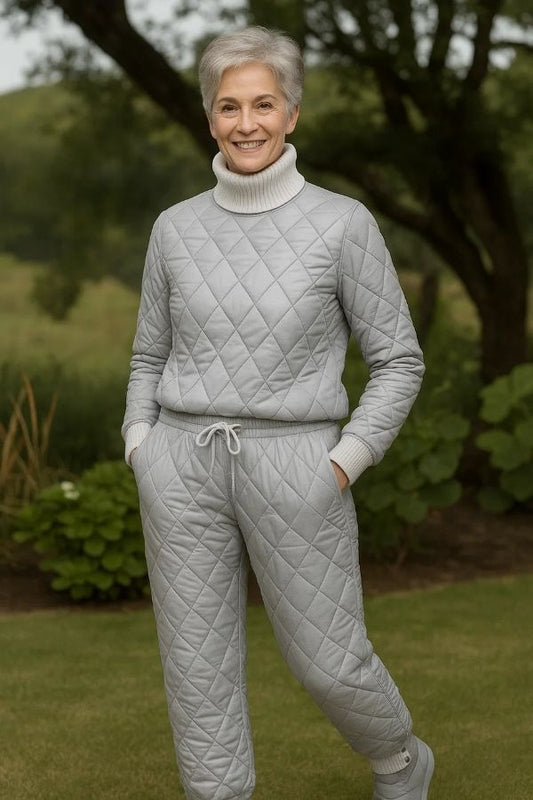 Damen Zweiteiler Rollkragen Stepp Set Regular Fit Minimalistisch Gepolstert Langarm Winter