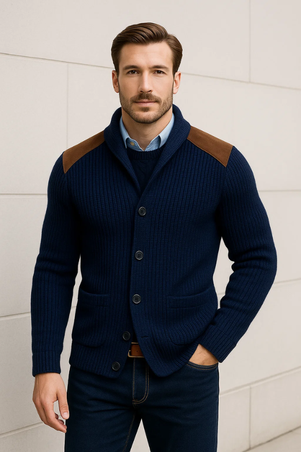Herren Strickcardigan Regular Fit Struktur Strick Knopfleiste Taschen Warm Casual Business Alltag