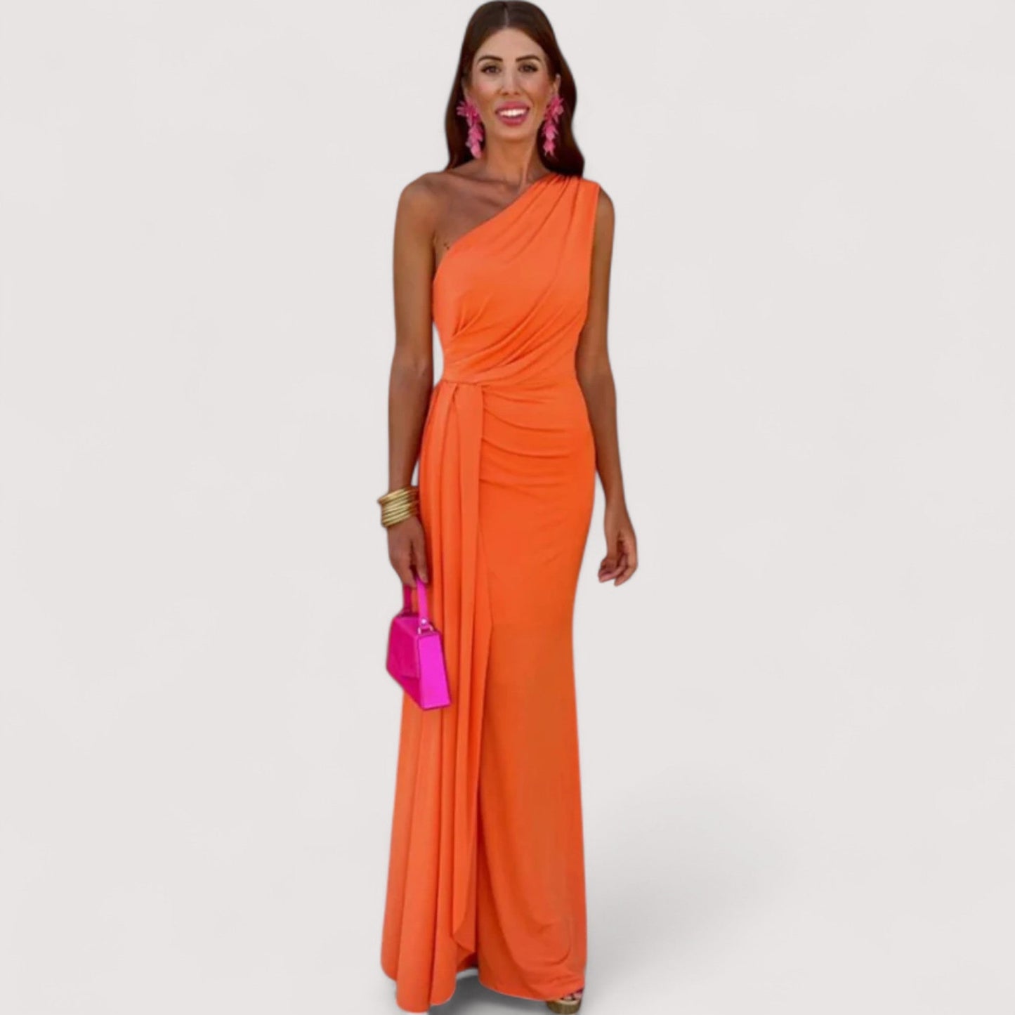 Damen One-Shoulder Kleid asymmetrisch drapiert tailliert fließende Passform elegantes Abendkleid