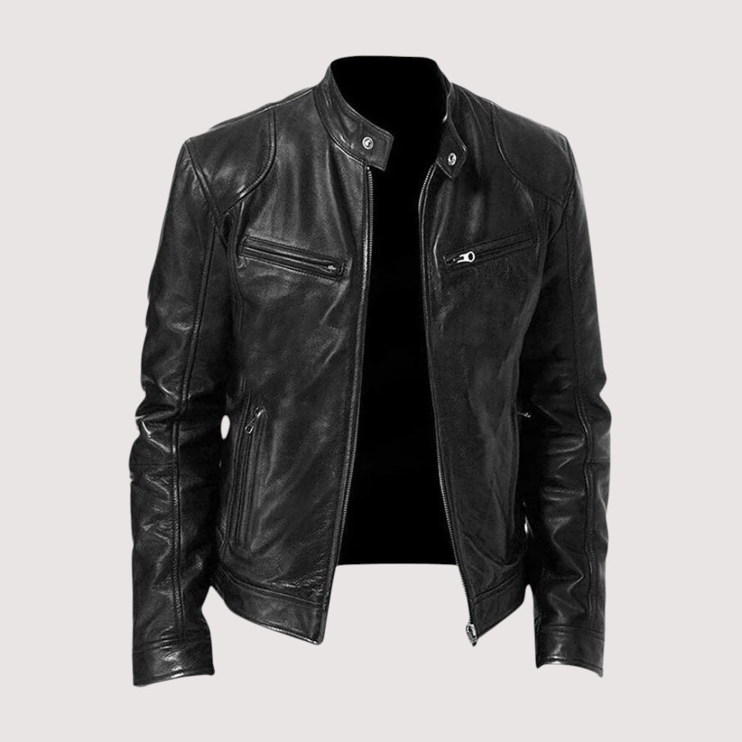 Herren Lederjacke Regular Fit Echtleder Stehkragen Reißverschluss Hüftlang Casual Business Elegant