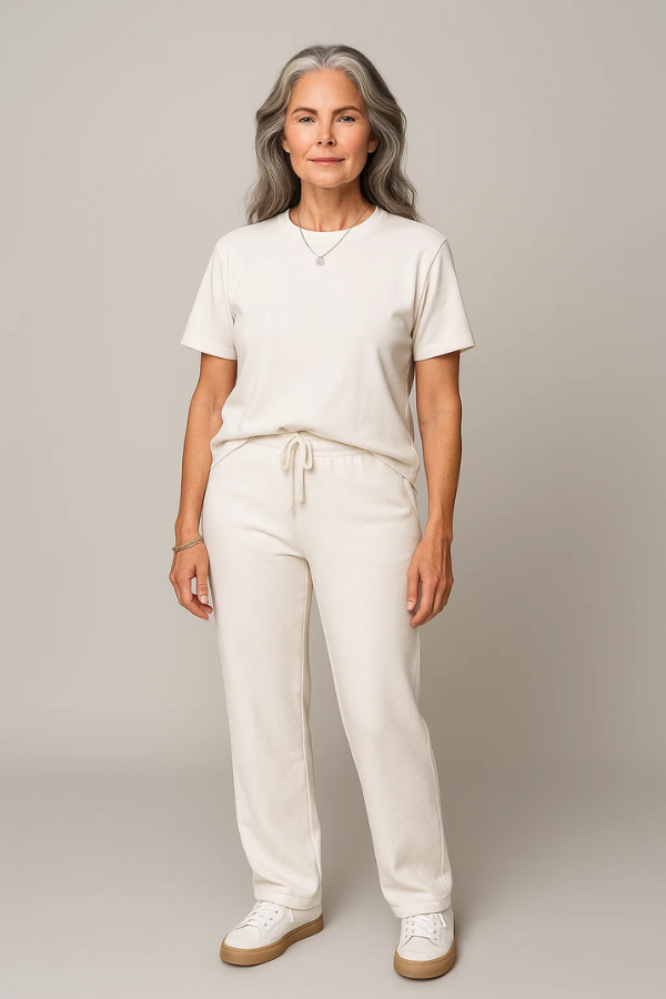 Damen Zweiteiler Regular Fit Kurzarm Oberteil mit Rundhalsausschnitt Hose Kordelzug Casual Set 2-teilig