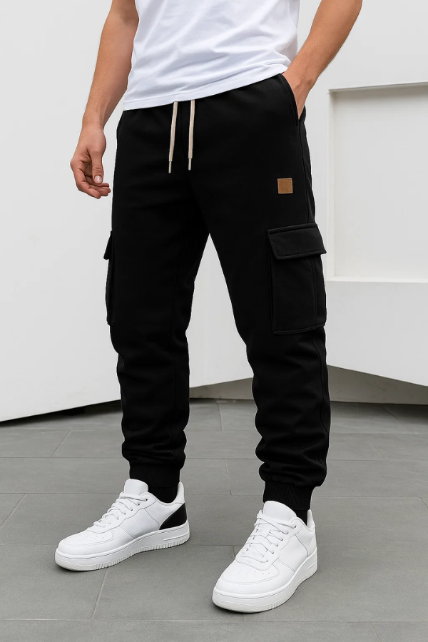 Herren Cargo Jogginghose elastischer Bund konisches Bein mehrere Taschen bequem