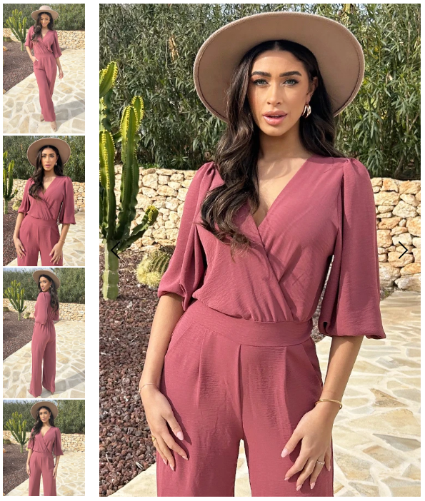 Damen Jumpsuit V-Ausschnitt smaragdgrün, taillierte Passform, 3/4 Ärmel, Tasche