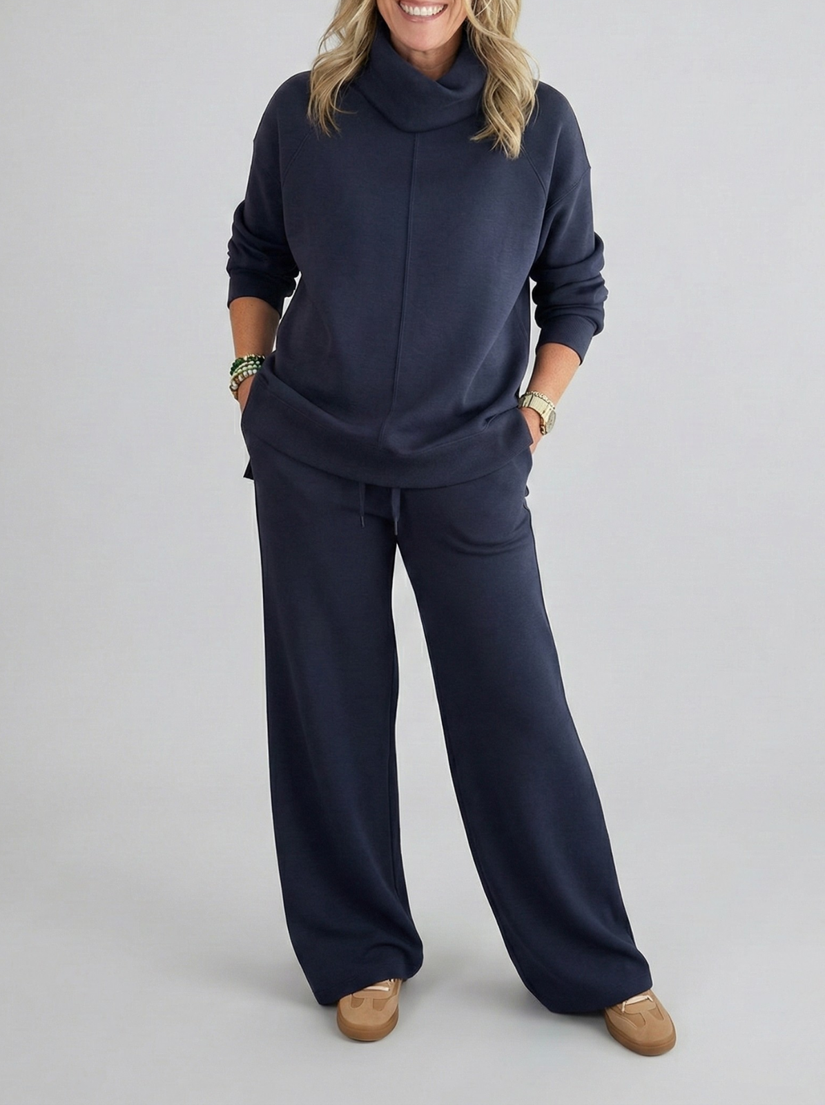 Damen zweiteiliges Set lose bequeme minimalistische atmungsaktive elegante Passform
