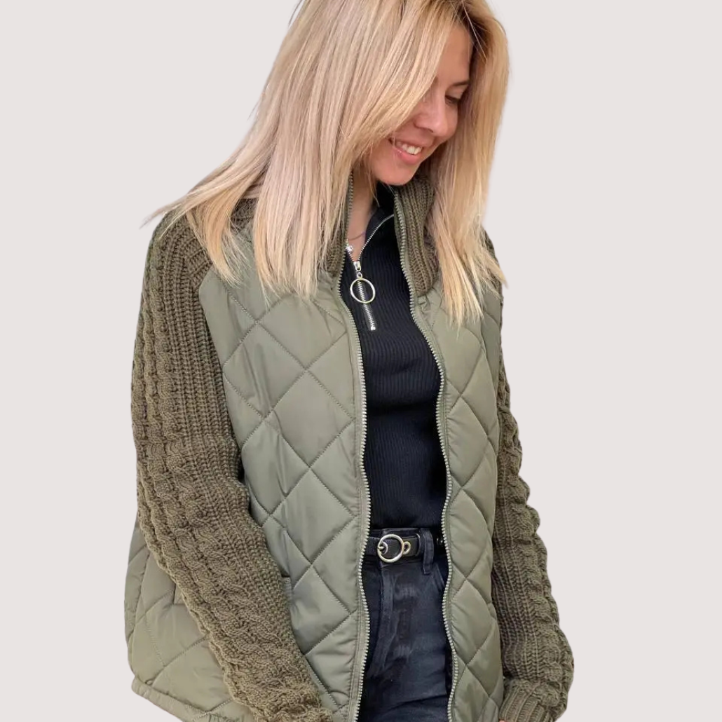 Damen Strickjacke Patchwork einfarbig Langarm Lockerer Fit Hüftlang Freizeit Übergangsjacke Strick