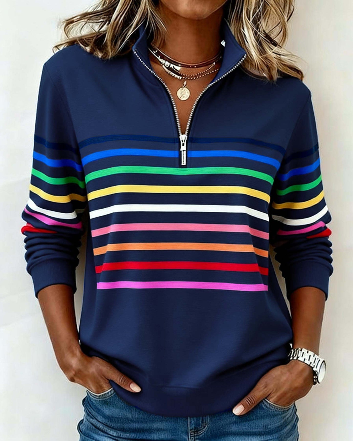 Damen Pullover gestreifte Pastellfarben lockere weiche bequeme Passform