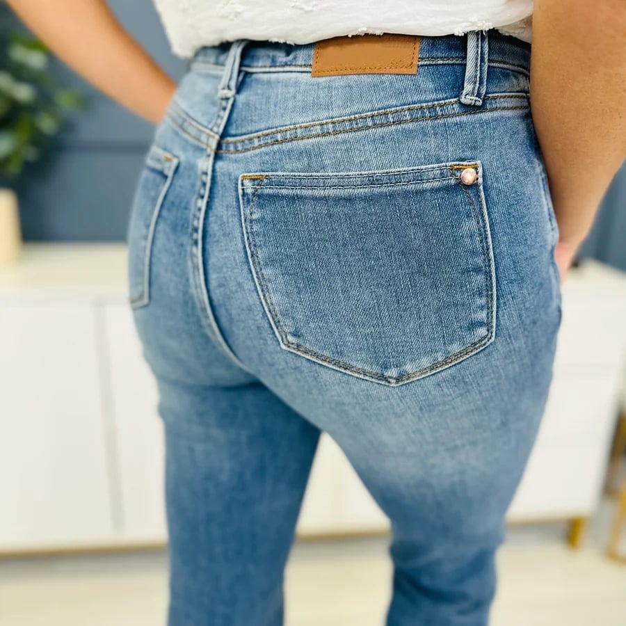 Damenjeans Stretch hohe Taille schlanke Bauchkontrolle, bequeme Passform