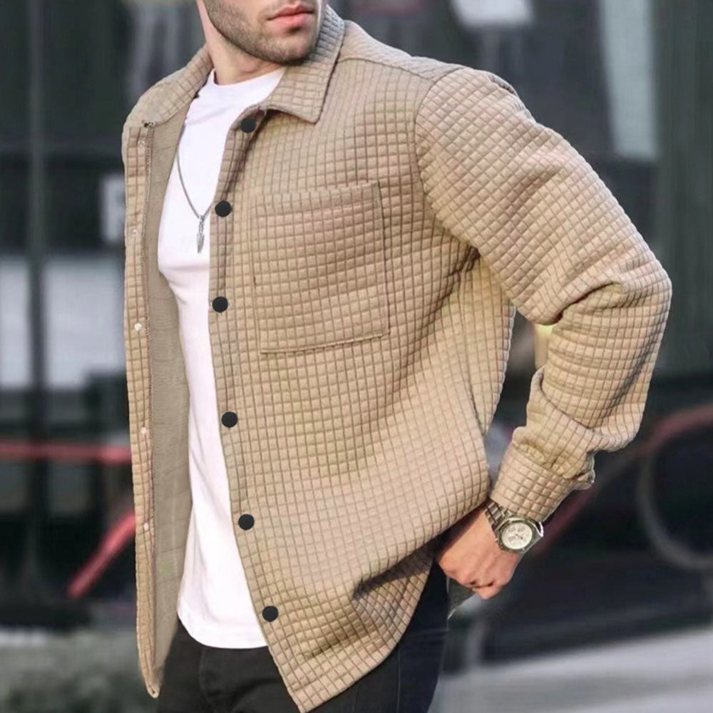 Herrenjacke Polyester Waffelstruktur einfarbiger Kragen Turndown Langarm regulär Lässig Frühling Herbst Winter