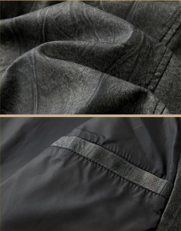Herren Lederjacke strukturiert Reißverschluss Stehkragen mehrere Taschen klassisch modern