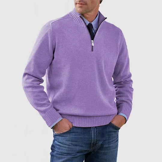 Herren Strickpullover, halber Reißverschluss Stehkragen leicht warm bequem vielseitig