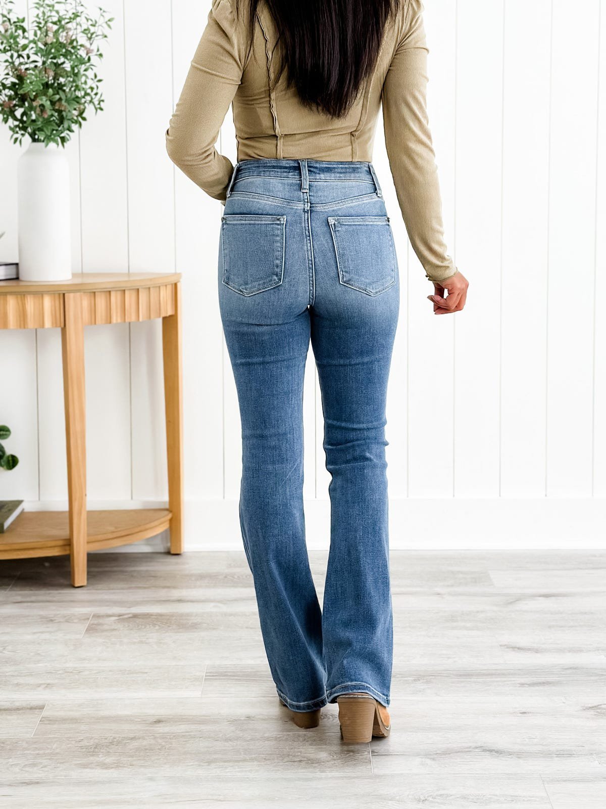 Damenjeans Stretch hohe Taille schlanke Bauchkontrolle, bequeme Passform