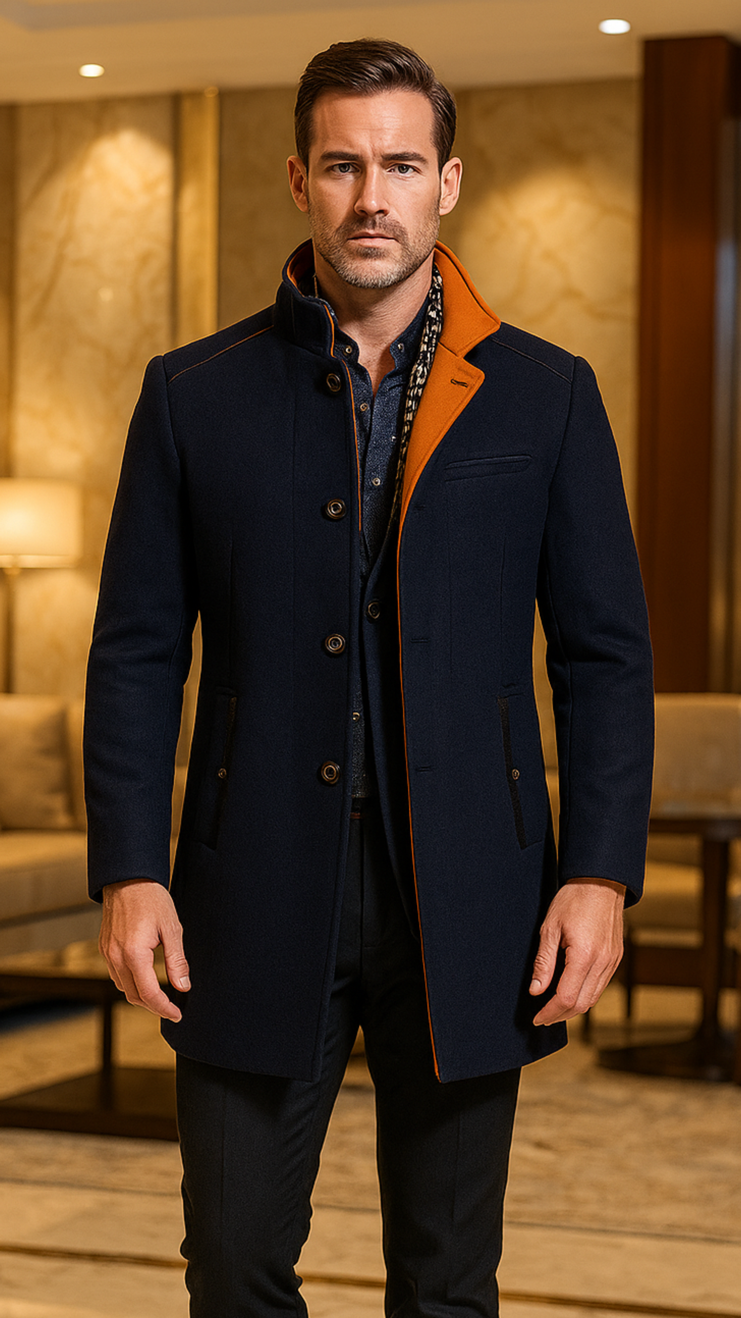 Herren Wollmantel Slim Fit Stehkragen Elegant Winter Langmantel Business Casual Übergang