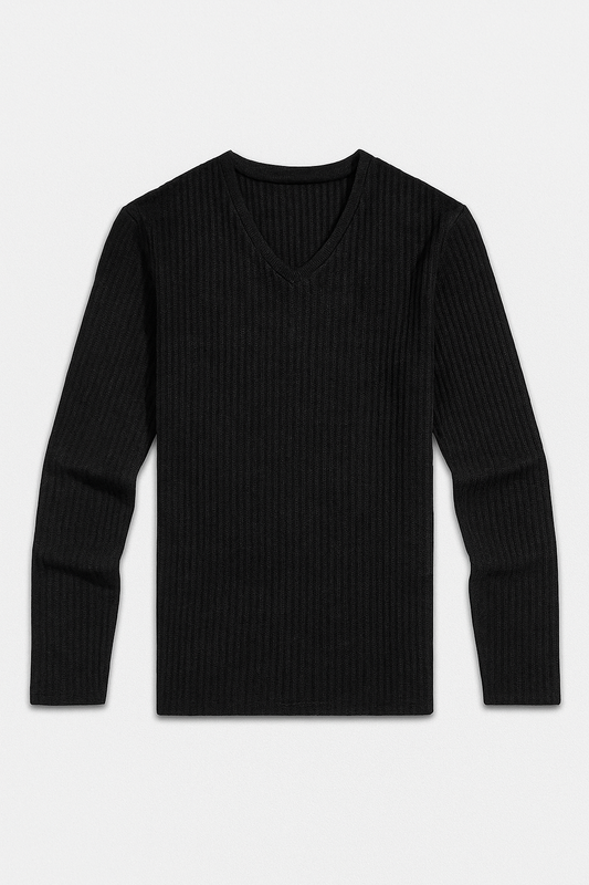 Herren Langarmshirt gestreifter V-Ausschnitt tailliert atmungsaktiv bequem