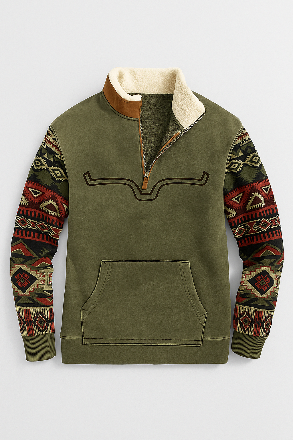 Herrenpullover halber Reißverschluss Patchwork Ärmel Fleecegefüttert, bequem und warm