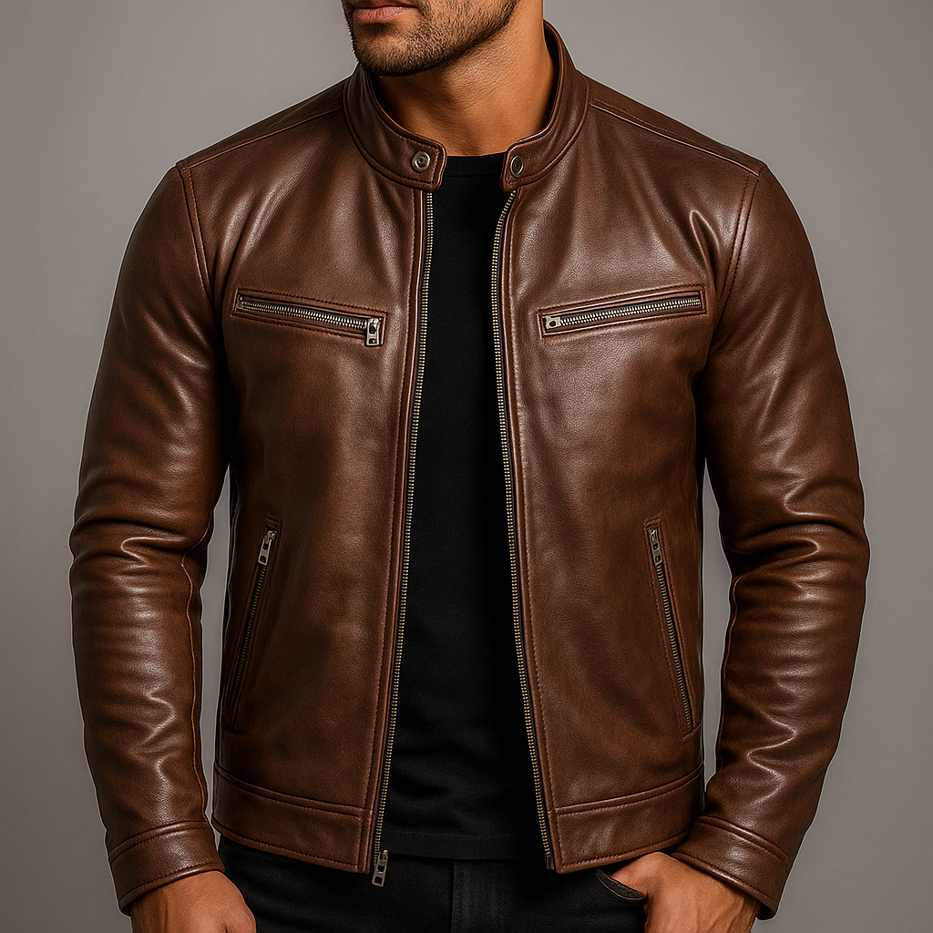 Herren Lederjacke Vintage Look leichter atmungsaktiver Reißverschluss mehrere Taschen