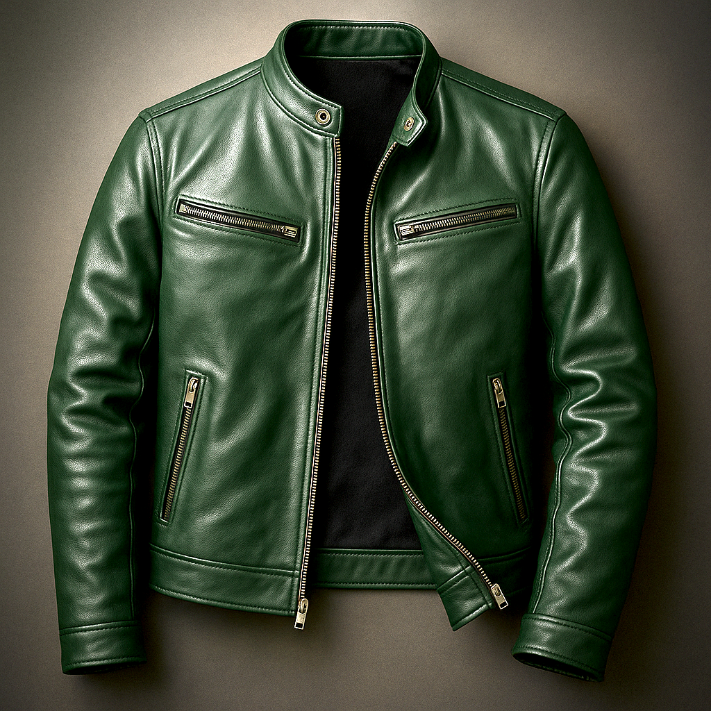 Herren Lederjacke Vintage Look leichter atmungsaktiver Reißverschluss mehrere Taschen