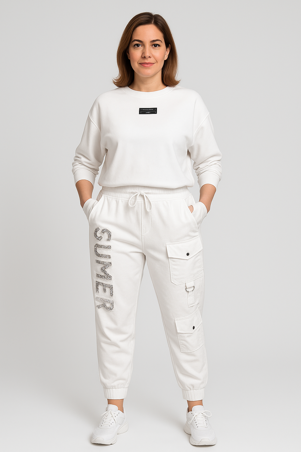 Damen Zweiteiler Regular Fit Oberteil mit Buchstabenprint Hose Langarm Casual Lounge Set 2-teilig