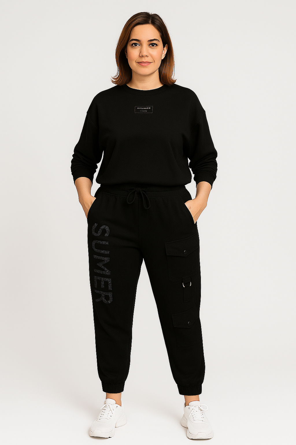 Damen Zweiteiler Regular Fit Oberteil mit Buchstabenprint Hose Langarm Casual Lounge Set 2-teilig