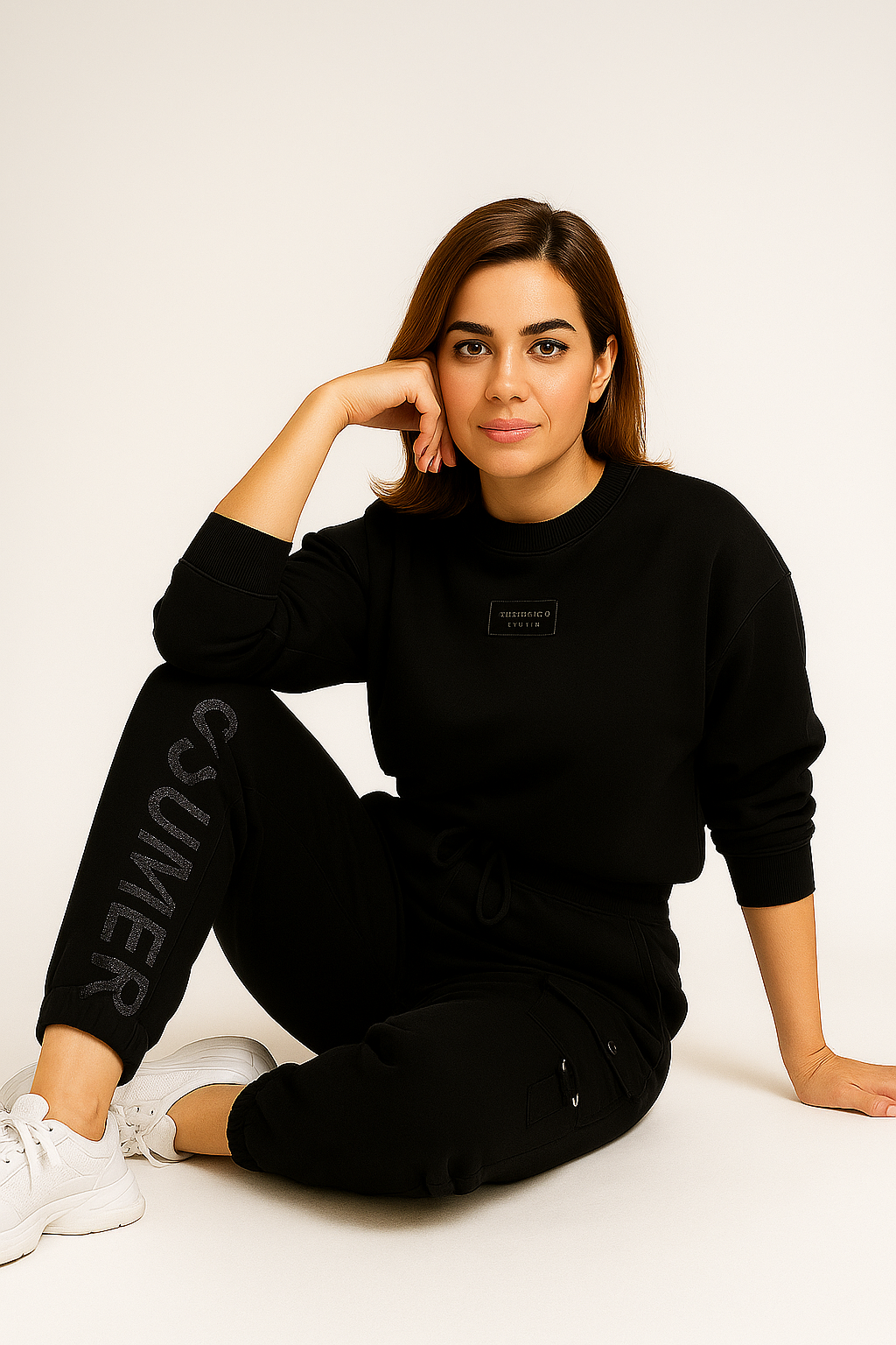 Damen Zweiteiler Regular Fit Oberteil mit Buchstabenprint Hose Langarm Casual Lounge Set 2-teilig