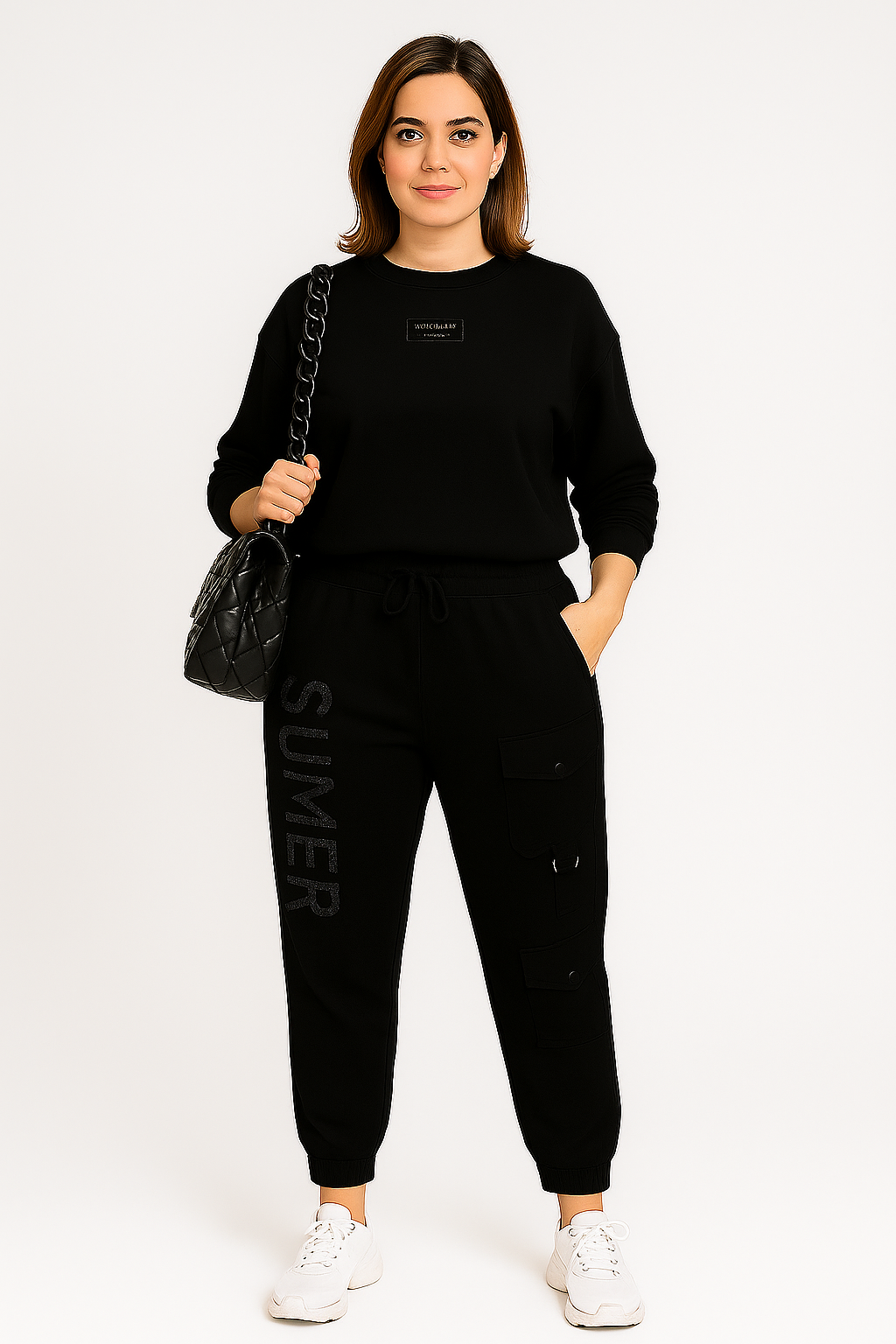 Damen Zweiteiler Regular Fit Oberteil mit Buchstabenprint Hose Langarm Casual Lounge Set 2-teilig