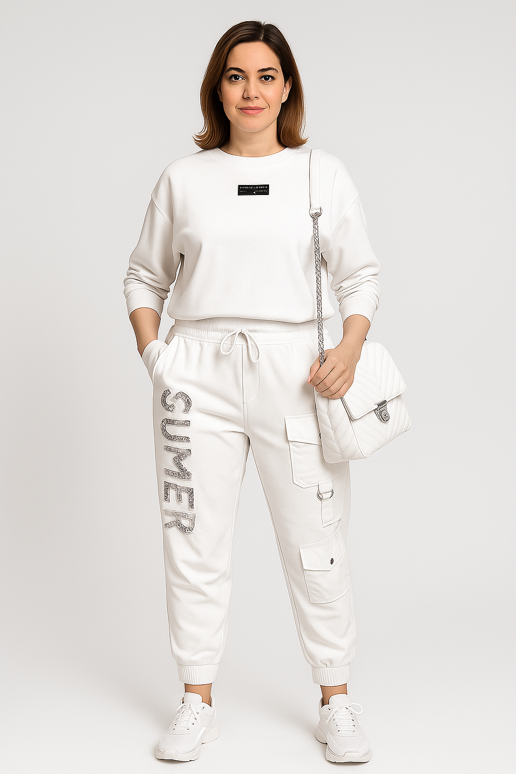 Damen Zweiteiler Regular Fit Oberteil mit Buchstabenprint Hose Langarm Casual Lounge Set 2-teilig
