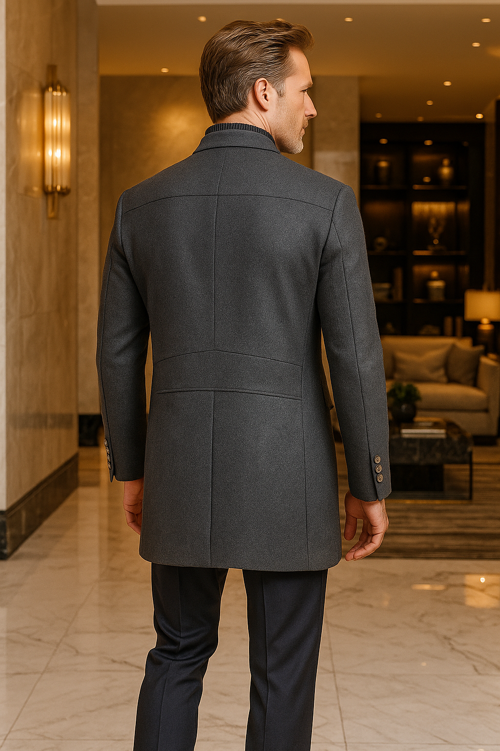 Herren Wollmantel Slim Fit Stehkragen Elegant Winter Langmantel Business Casual Übergang