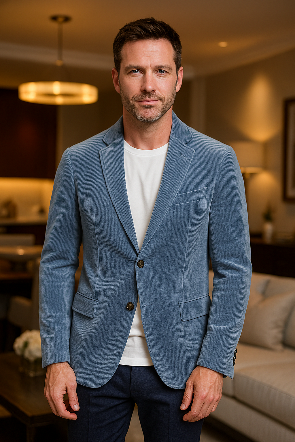 Herren Cordjacke Slim Fit Doppelreihig Elegant Klassisch Retro Übergangsjacke Casual Business Stil