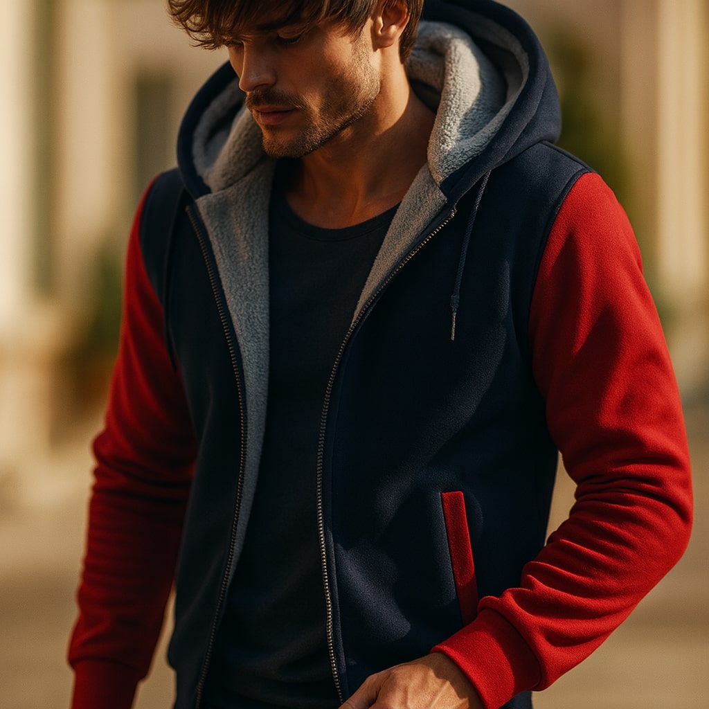 Herren Kapuzenjacke normale Passform Reißverschluss bequem warm Rippbündchen Alltag