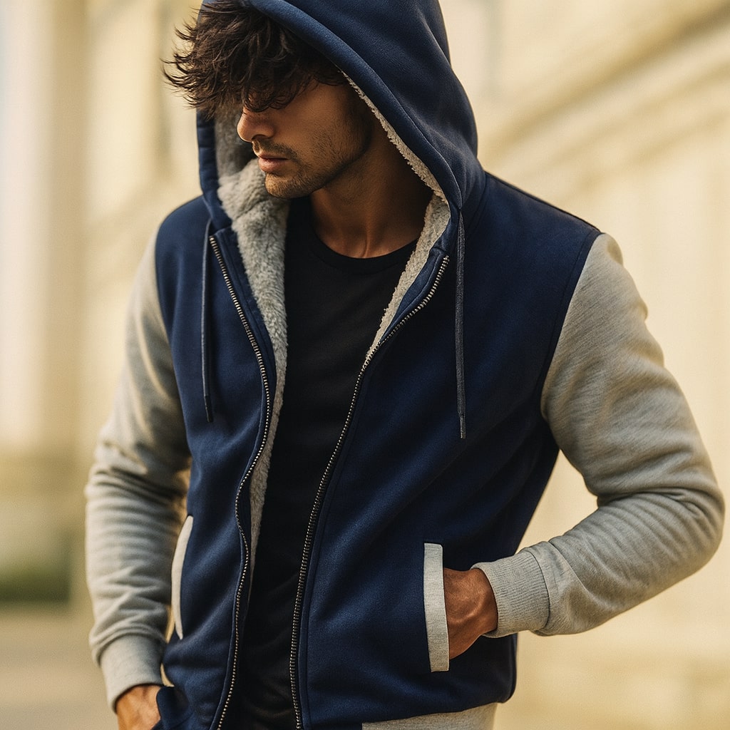 Herren Kapuzenjacke normale Passform Reißverschluss bequem warm Rippbündchen Alltag