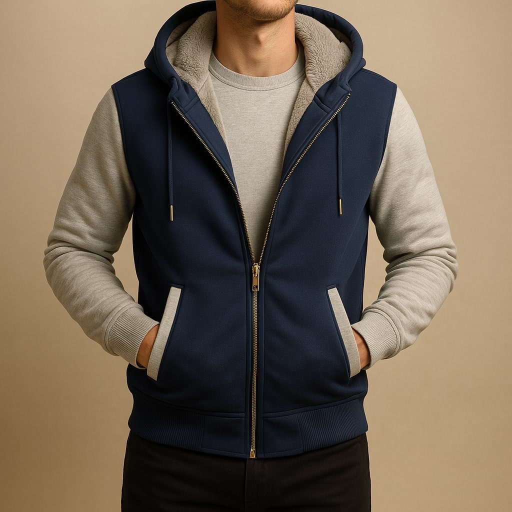 Herren Kapuzenjacke normale Passform Reißverschluss bequem warm Rippbündchen Alltag