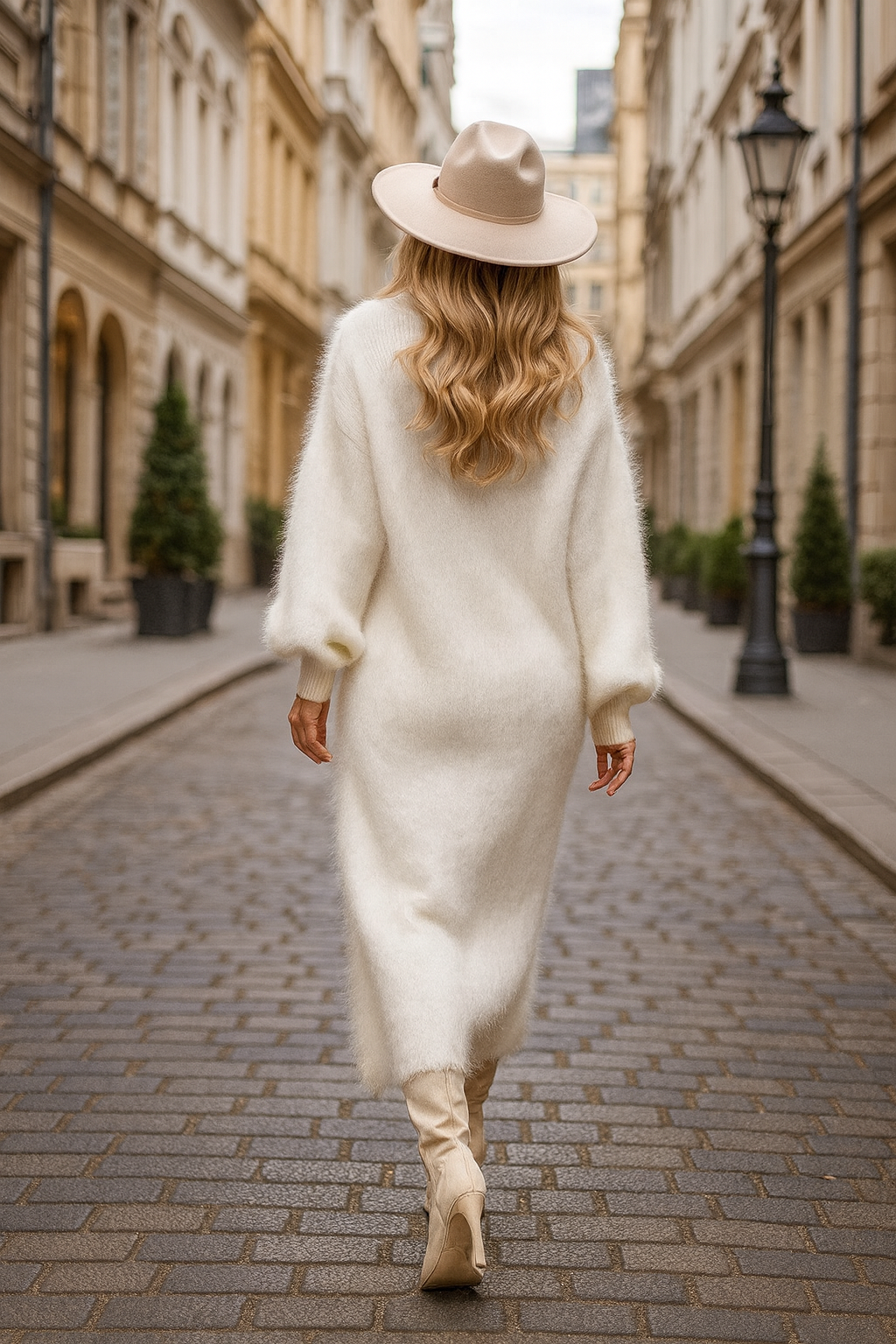 Damen Maxikleid langarm V-Ausschnitt mit Seitenschlitz und Knöpfen locker geschnitten warm bequeme Passform