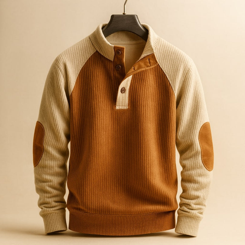 Herren Strickpullover Stehkragen Langarm Kontrast Patches bequem