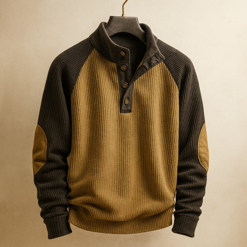 Herren Strickpullover Stehkragen Langarm Kontrast Patches bequem