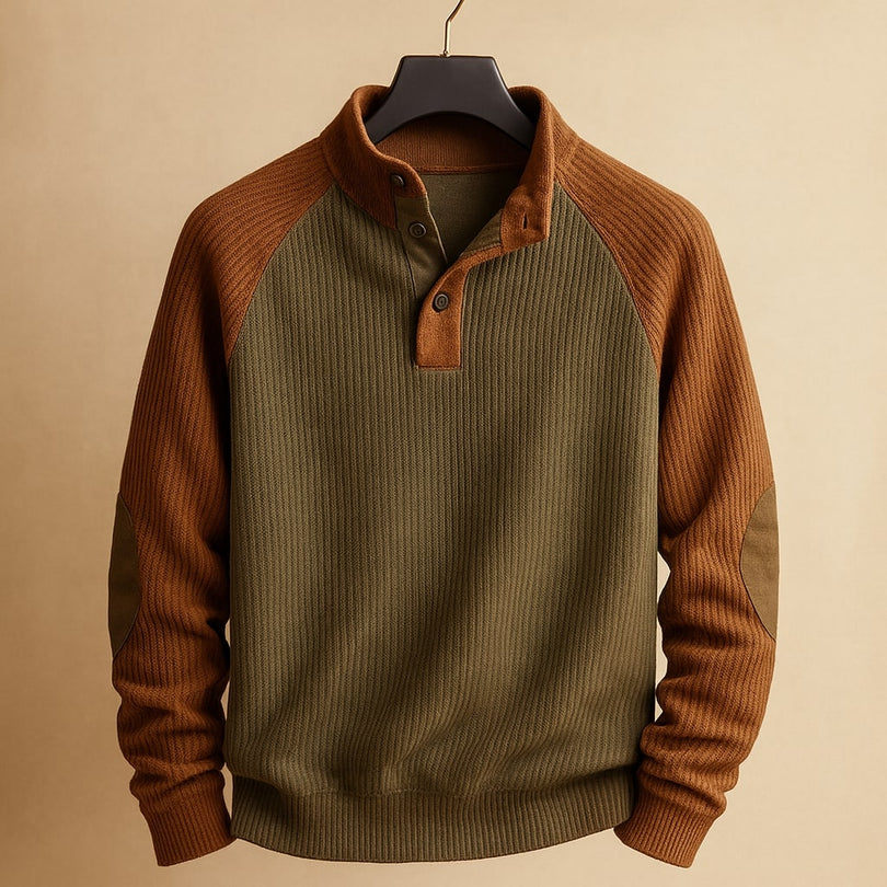 Herren Strickpullover Stehkragen Langarm Kontrast Patches bequem