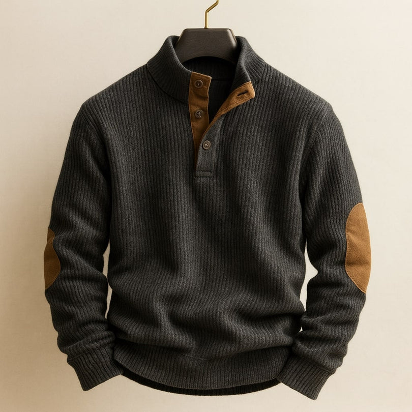 Herren Strickpullover Stehkragen Langarm Kontrast Patches bequem