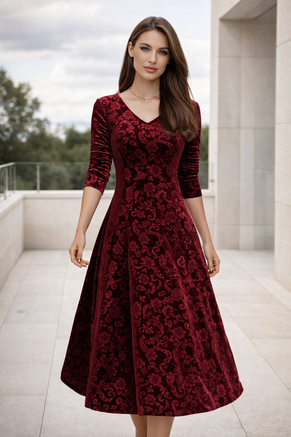 Damen Kleid V-Ausschnitt tailliert locker Passform minimalistisch vielseitig
