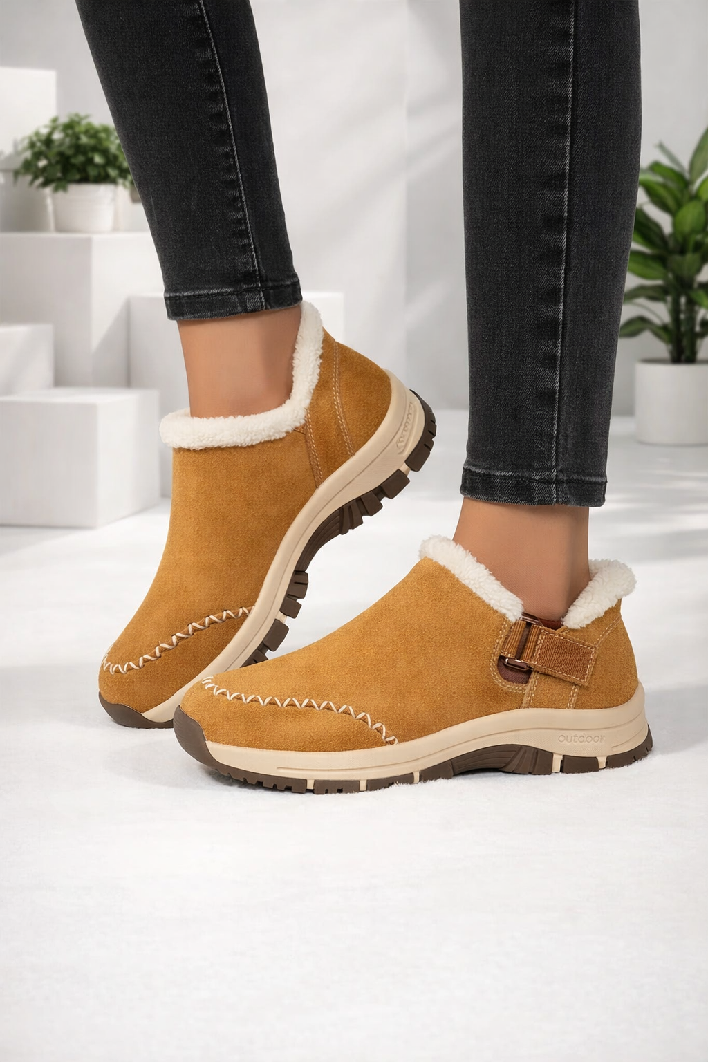 Damen Slip-On Schuhe gefüttert Anti-Rutsch leicht bequem warm