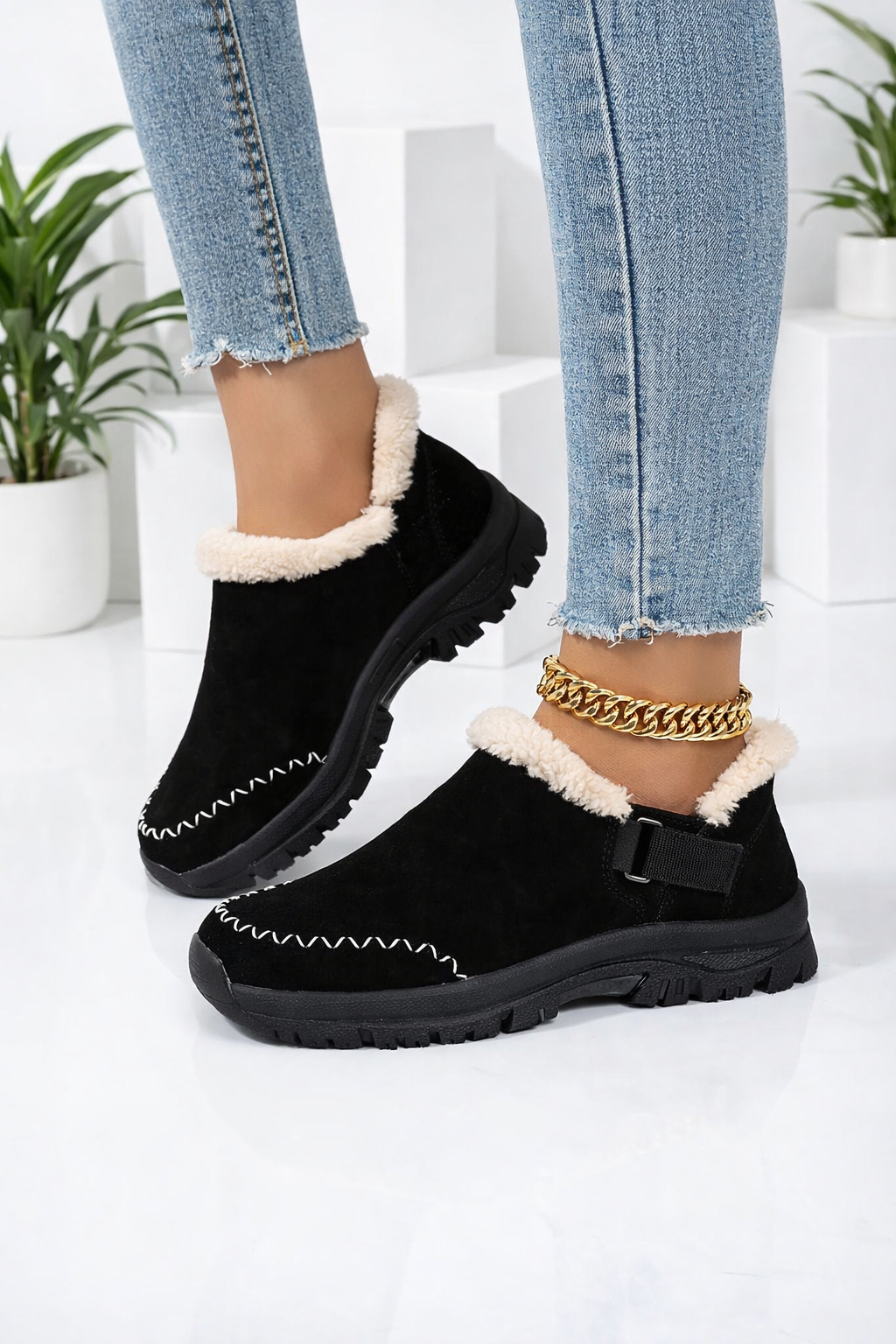 Damen Slip-On Schuhe gefüttert Anti-Rutsch leicht bequem warm