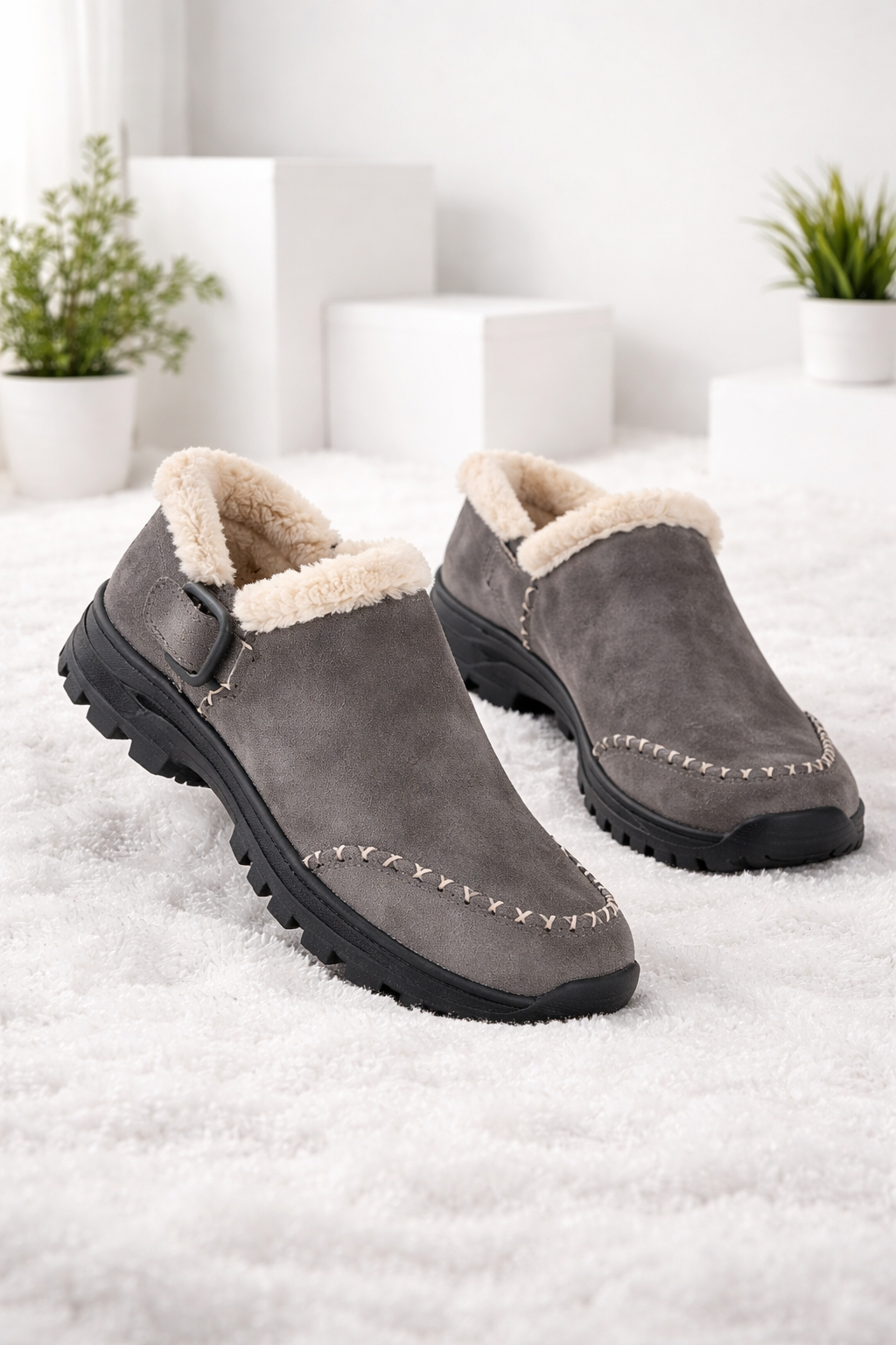 Damen Slip-On Schuhe gefüttert Anti-Rutsch leicht bequem warm