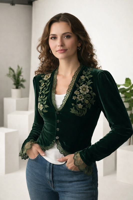 Damen Bluse Samt V-Ausschnitt Langarm Elegant Lockerer Schnitt