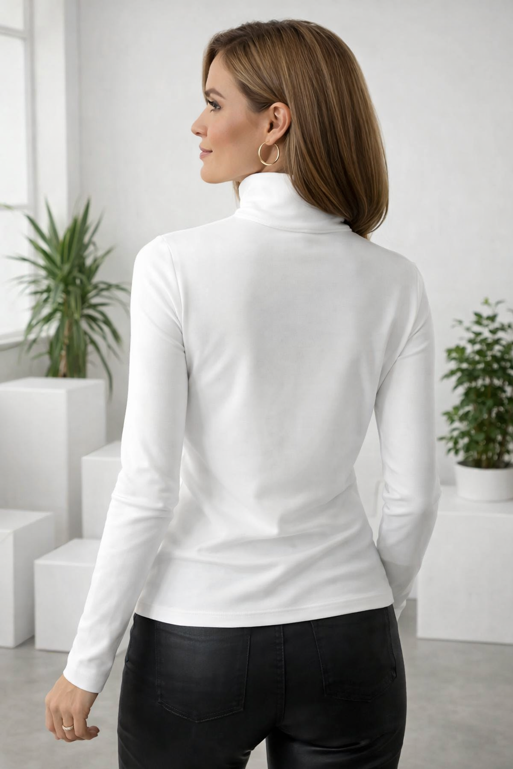 Damen Rollkragen Pullover Schwarz Elegant Weicher Schnitt