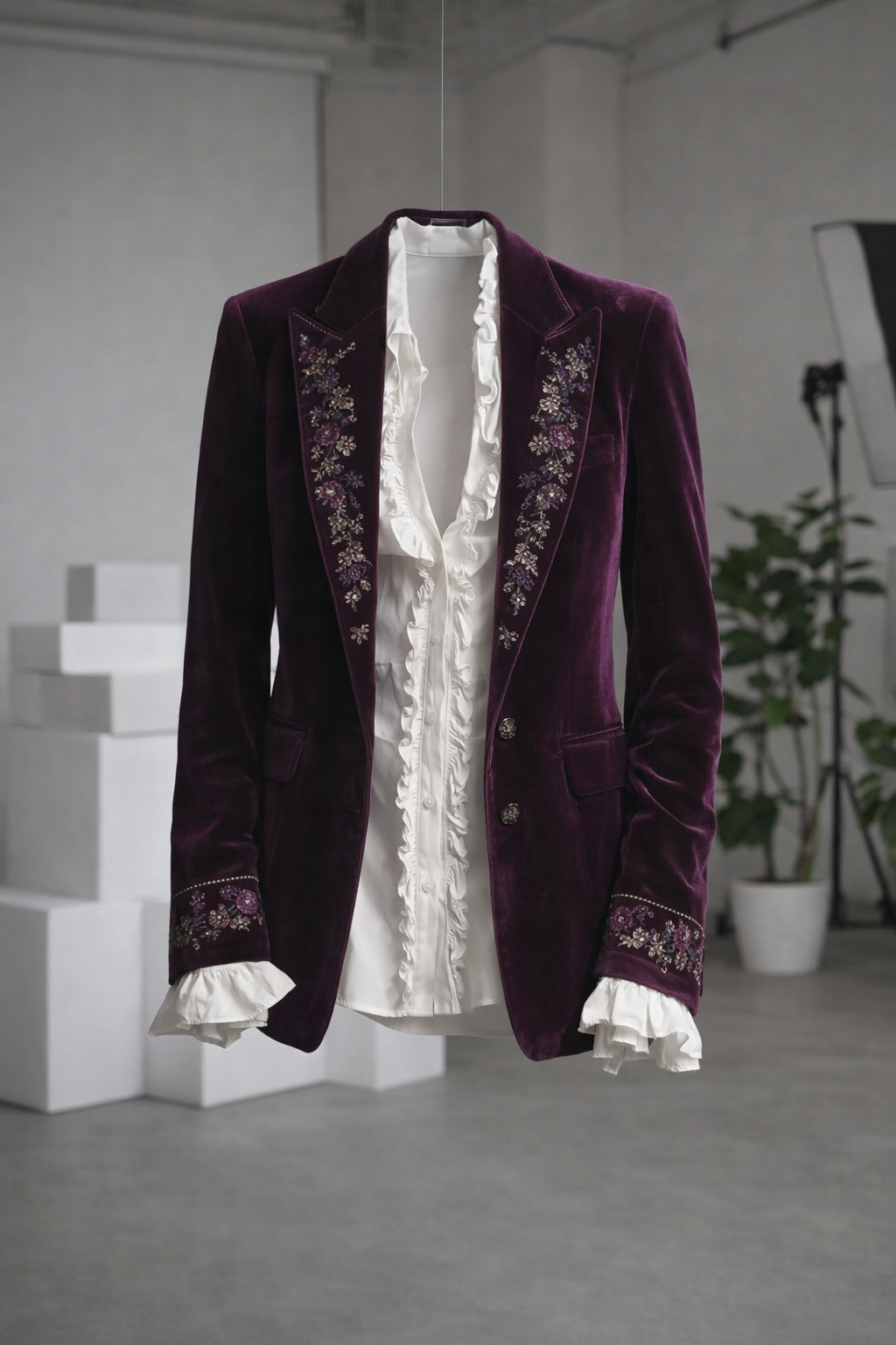 Damen Blazer Samt Elegant Revers Langarm Lockerer Schnitt Casual